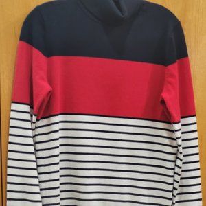 Tommy Hilfiger Navy/Red/White Striped T-Neck Long Sleeve Sweater Size Medium